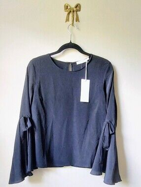 Lush Black Bell-Sleeve Tie Blouse